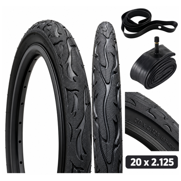 Kit Pneu 20 x 2.125 Super Power Flame com Fita de Aro e Câmara de Ar