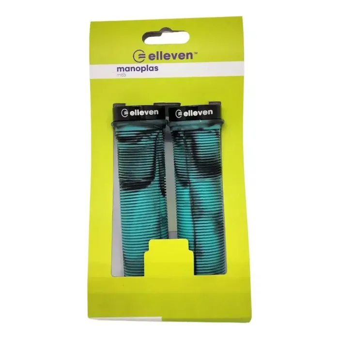 Manopla Mtb Elleven Borracha Camuflada Verde Água Travas 130mm Cor Azul E Preta