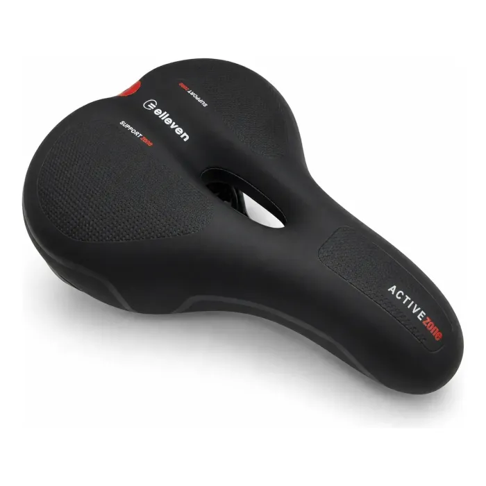 Selim Elleven Comfort Vazado 2 Molas Barra Circular Preto com detalhes em vermelho