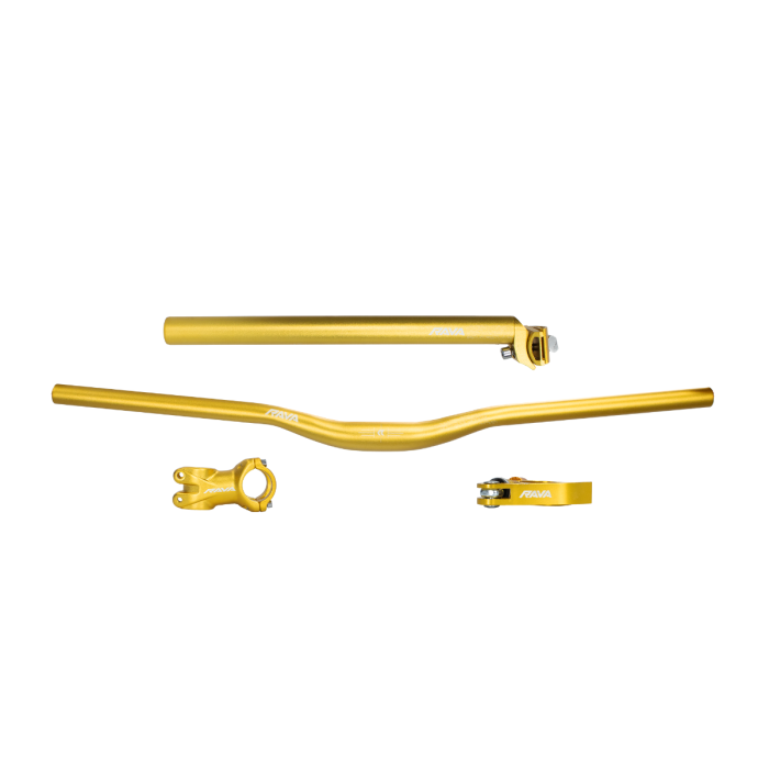 Kit Free Ride Guidão Mesa Canote Abraçadeira Rava Dourado